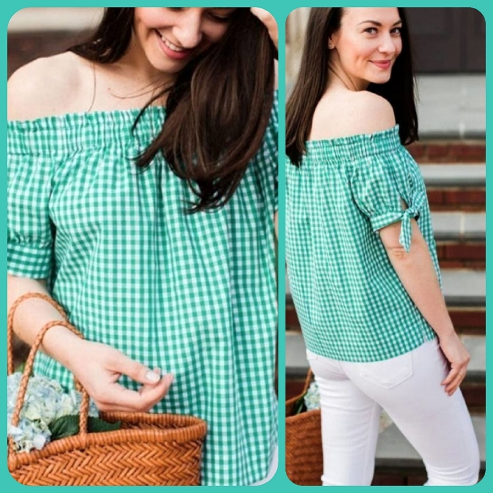 🌷3/$20🌷*HP* NWOT J.Crew Gingham Off-the-Shoulder Top